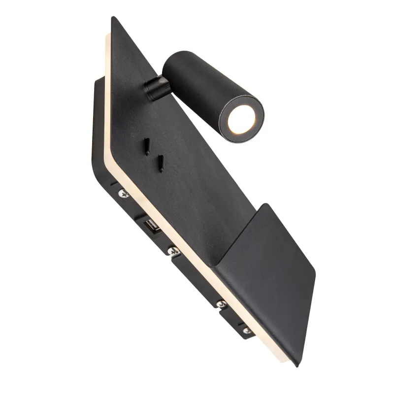 SOMNILA SPOT, applique intérieure, liseuse, version droite, noir, LED, 13W, 3000K, avec port USB