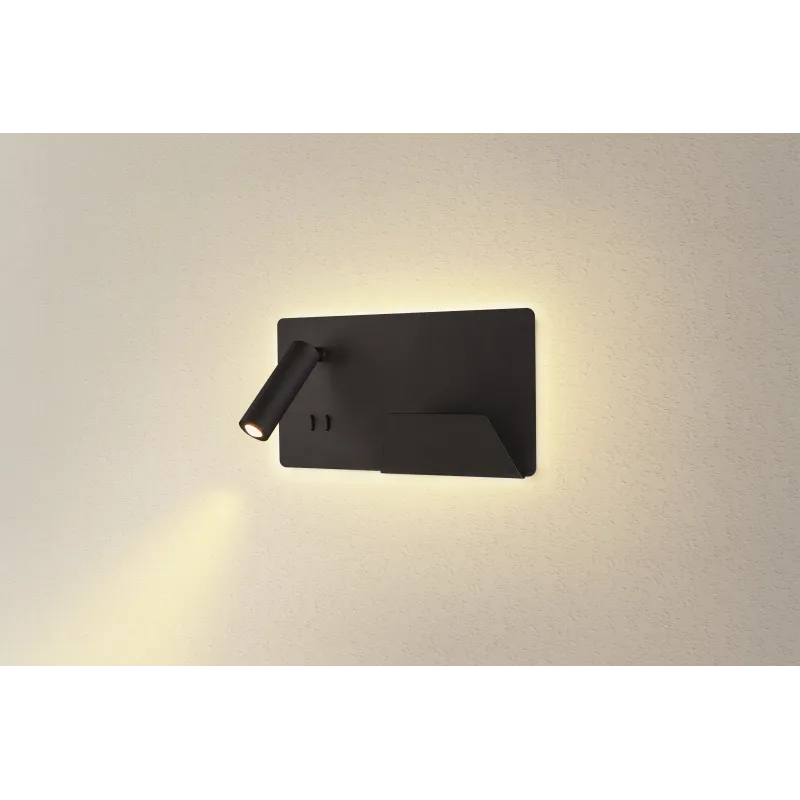 SOMNILA SPOT, applique intérieure, liseuse, version droite, noir, LED, 13W, 3000K, avec port USB