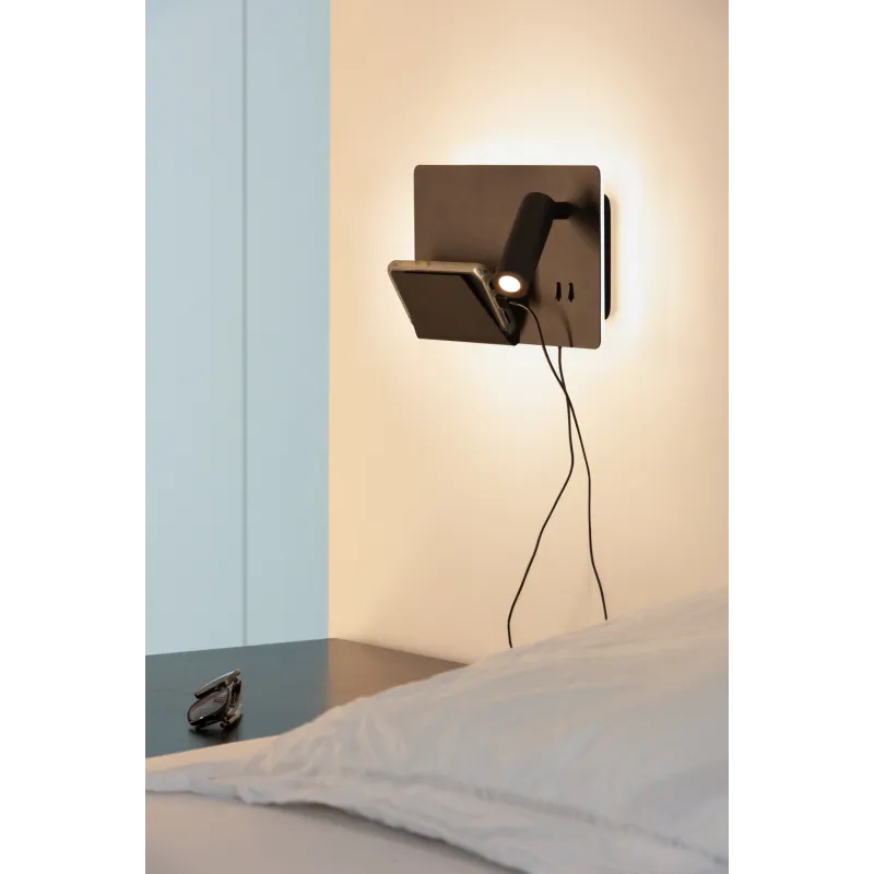 SOMNILA SPOT, applique intérieure, liseuse, version gauche, noir, LED, 13W, 3000K, avec port USB