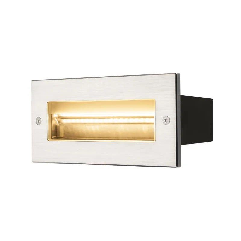 BRICK, encastré mural extérieur, asymétrique, inox, LED, 11W, 3000K, IP65, collerette inox 316