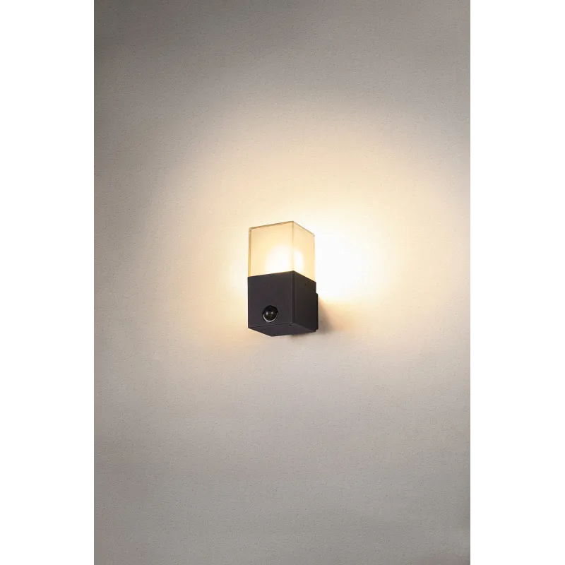 GRAFIT, applique extérieure, carré, anthracite, E27, 11W max, IP44, détecteur de mouvements
