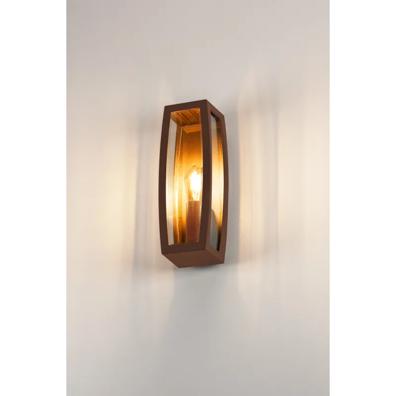 MERIDIAN BOX, applique extérieure, diffuseur transparent, rouille, E27, 25W max, IP54