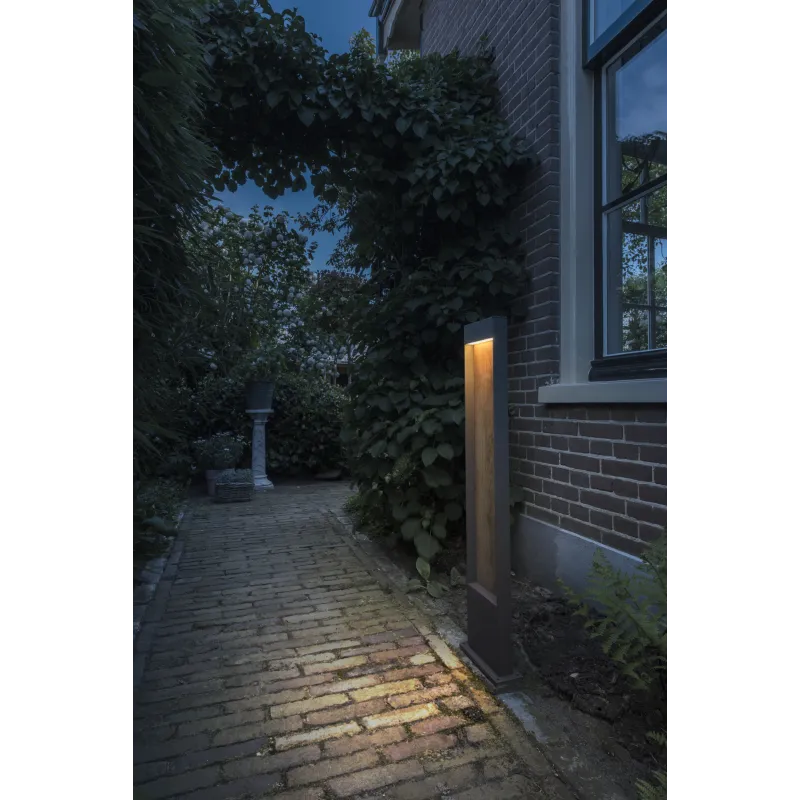 FLATT 100, borne extérieure, anthracite/imitation bois, LED, 9,7W, 3000K/4000K, IP65