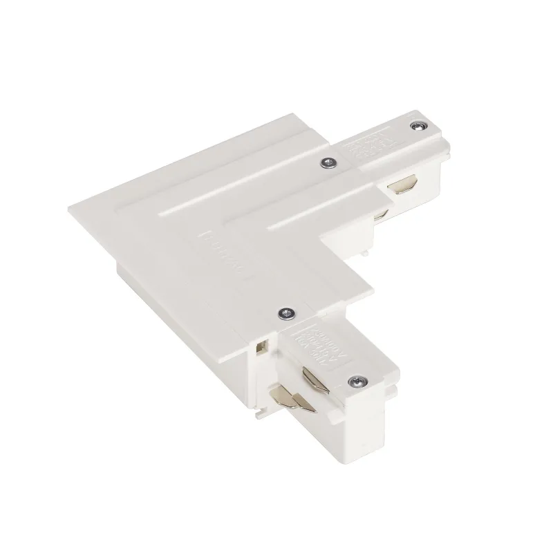 EUTRAC®, connecteur en L, terre extérieure, pour rail 3 allumages encastrable, blanc