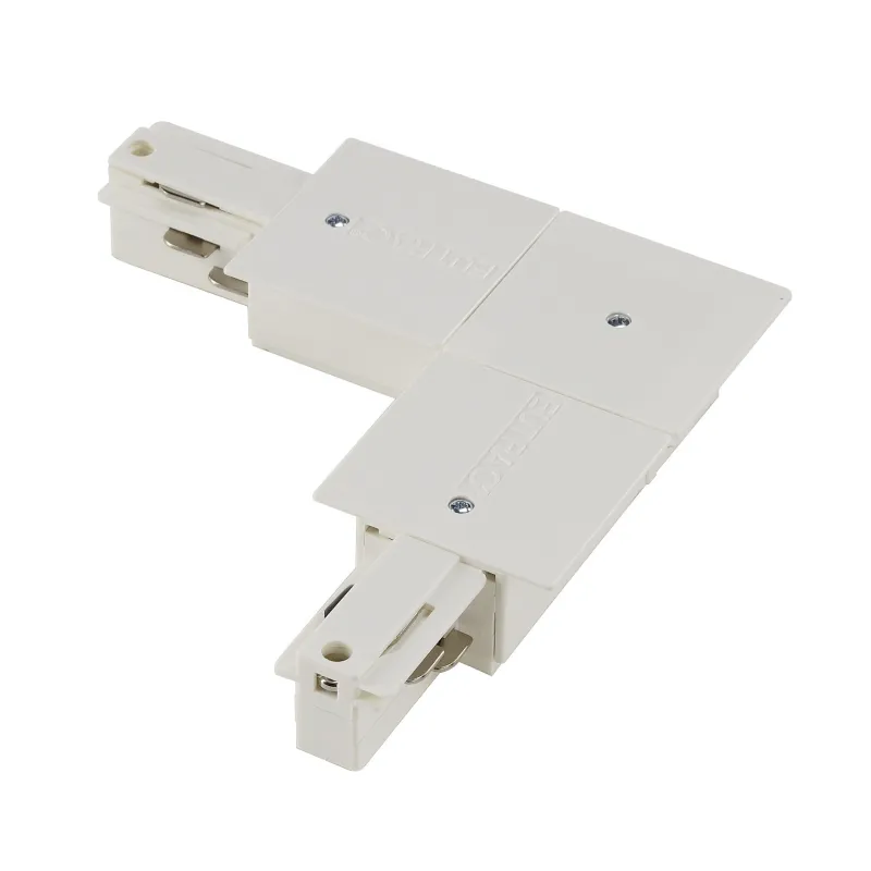 EUTRAC®, connecteur en L, terre intérieure, pour rail 3 allumages encastrable, blanc