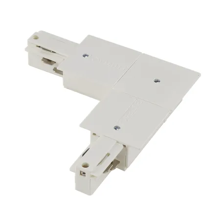 EUTRAC®, connecteur en L, terre intérieure, pour rail 3 allumages encastrable, blanc