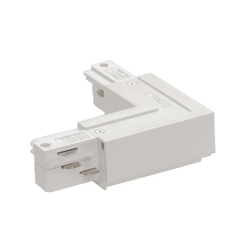 EUTRAC®, connecteur 90 deg , terre extérieure, pour rail 3 allumages en saillie, blanc