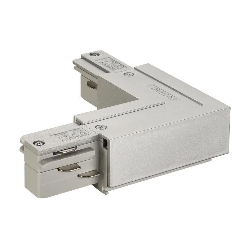 EUTRAC®, connecteur 90 deg , terre extérieure, pour rail 3 allumages en saillie, gris
