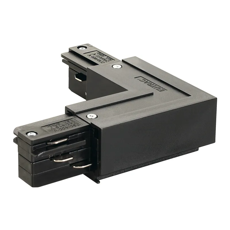 EUTRAC®, connecteur 90 deg , terre extérieure, pour rail 3 allumages en saillie, noir