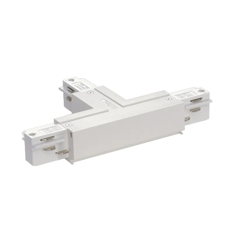 EUTRAC®, connecteur en T, terre droite, pour rail 3 allumages en saillie, blanc