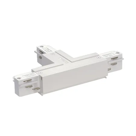 EUTRAC®, connecteur en T, terre droite, pour rail 3 allumages en saillie, blanc