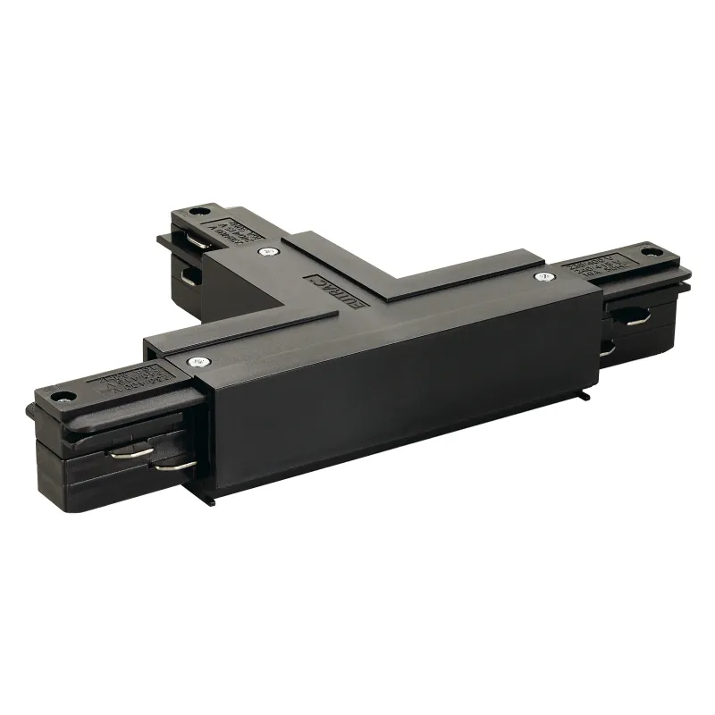 EUTRAC®, connecteur en T, terre droite, pour rail 3 allumages en saillie, noir