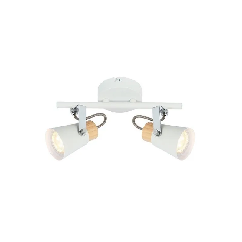 applique éclairage mural ou de plafond spot double patere orientable blanc et bois-culot gu10