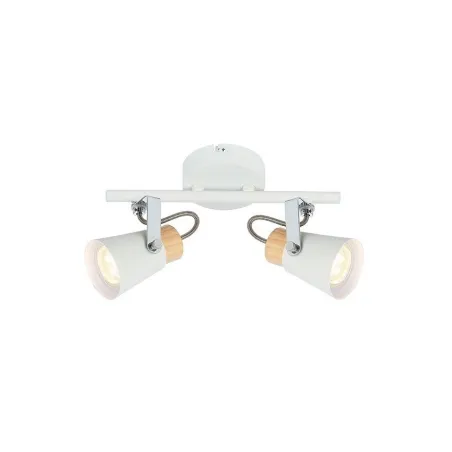 applique éclairage mural ou de plafond spot double patere orientable blanc et bois-culot gu10