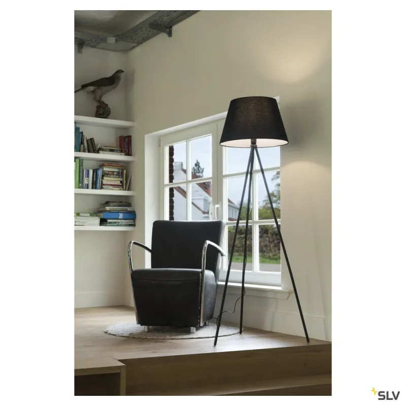 FENDA, lampadaire intérieur, trépied, noir, E27, 40W max, sans abat-jour