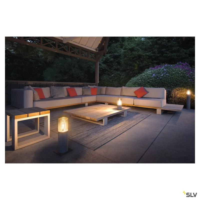 LISENNE 40, borne extérieure, gris/verre fumé, E27, 23W max, IP54, basalte