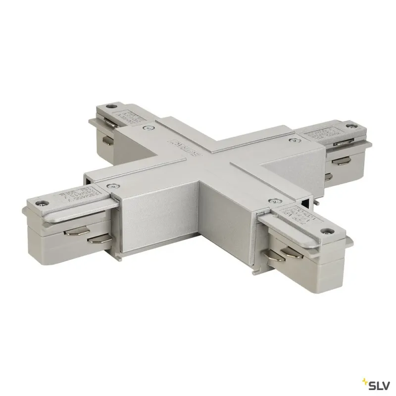 EUTRAC®, connecteur en X, intérieur, pour rail 3 allumages en saillie, gris