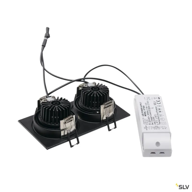 NEW TRIA 155, encastré de plafond intérieur, double, noir mat, LED, 14W, 3000K, clips ressorts