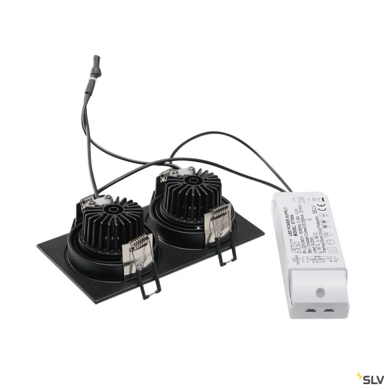 NEW TRIA 155, encastré de plafond intérieur, double, noir mat, LED, 14W, 2700K, clips ressorts