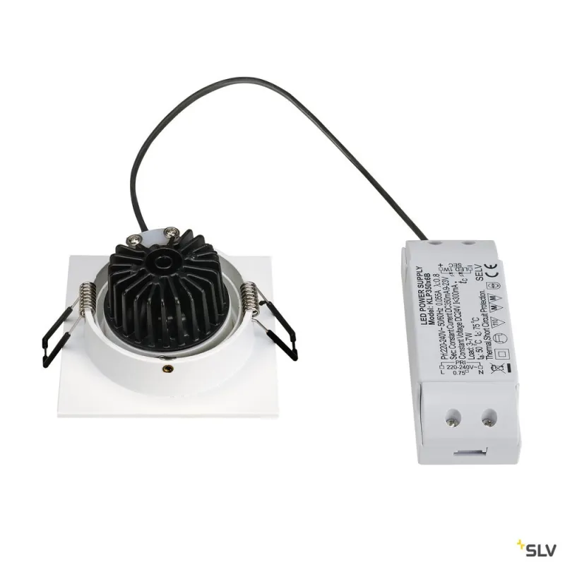 NEW TRIA 77, encastré de plafond intérieur, simple, carré, blanc, LED, 8W, 2700K, clips ressorts