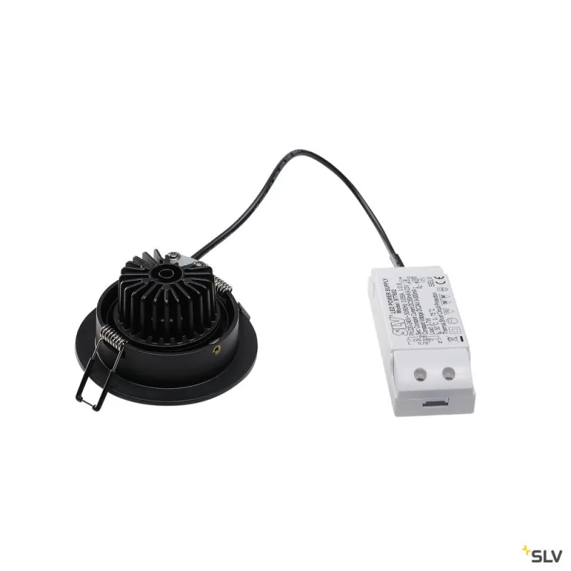 NEW TRIA 77, encastré de plafond intérieur, simple, rond, noir mat, LED, 8W, 3000K, clips ressorts