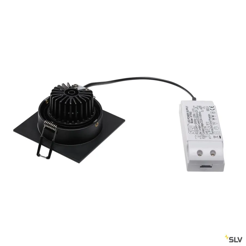 NEW TRIA 77, encastré de plafond intérieur, simple, carré, noir mat, LED, 8W, 3000K, clips ressorts