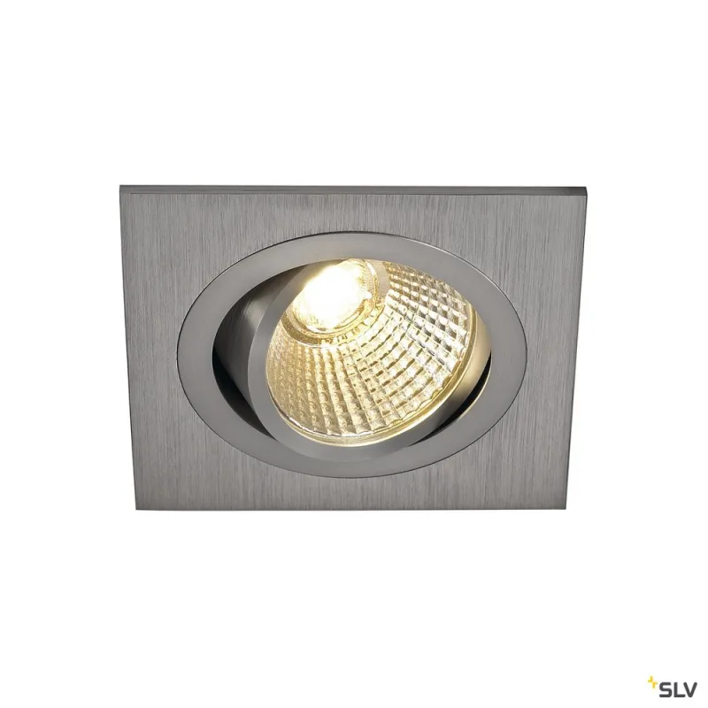NEW TRIA 77, encastré de plafond intérieur, simple, carré, alu brossé, LED, 8W, 3000K, clips ressorts
