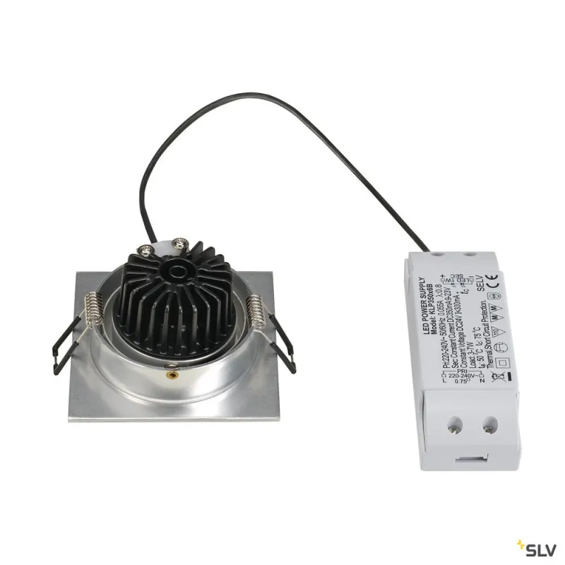 NEW TRIA 77, encastré de plafond intérieur, simple, carré, alu brossé, LED, 8W, 3000K, clips ressorts