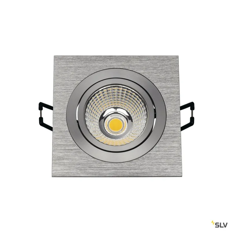 NEW TRIA 77, encastré de plafond intérieur, simple, carré, alu brossé, LED, 8W, 3000K, clips ressorts