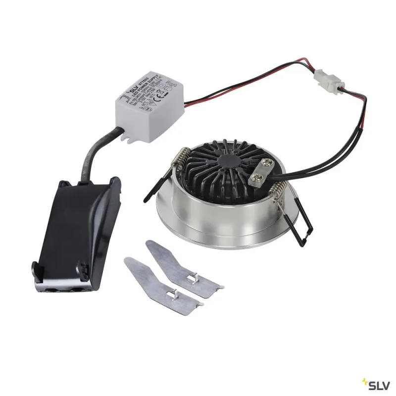 NEW TRIA 68, encastré de plafond intérieur, simple, rond, alu brossé, LED, 5,3W, 3000K, clips ressorts