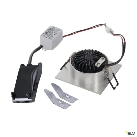 NEW TRIA 68, encastré de plafond intérieur, simple, carré, alu brossé, LED, 5,3W, 3000K, clips ressorts