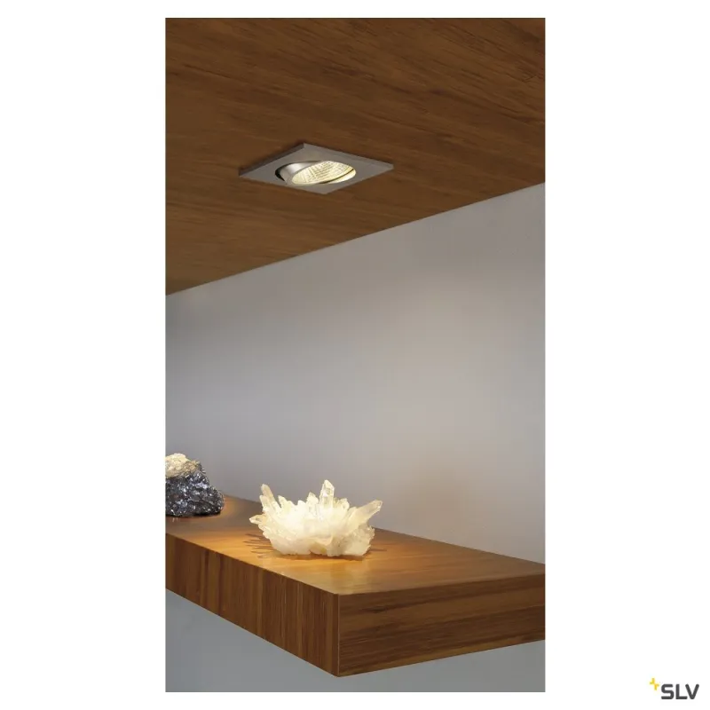 NEW TRIA 68, encastré de plafond intérieur, simple, carré, alu brossé, LED, 5,3W, 3000K, clips ressorts