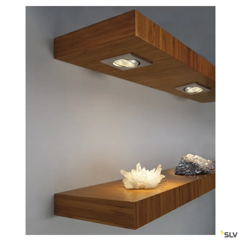 NEW TRIA 68, encastré de plafond intérieur, simple, carré, alu brossé, LED, 5,3W, 3000K, clips ressorts
