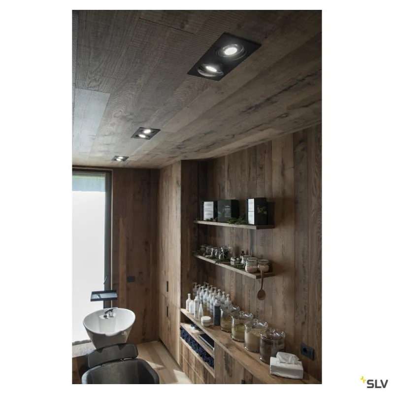 NEW TRIA 300, encastré de plafond intérieur, double, noir mat, GU10/QPAR111, 2x 75W max, clips ressorts