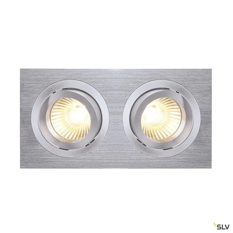 NEW TRIA 155, encastré de plafond intérieur, double, alu brossé, GU10/QPAR51, 2x 50W max, clips ressorts