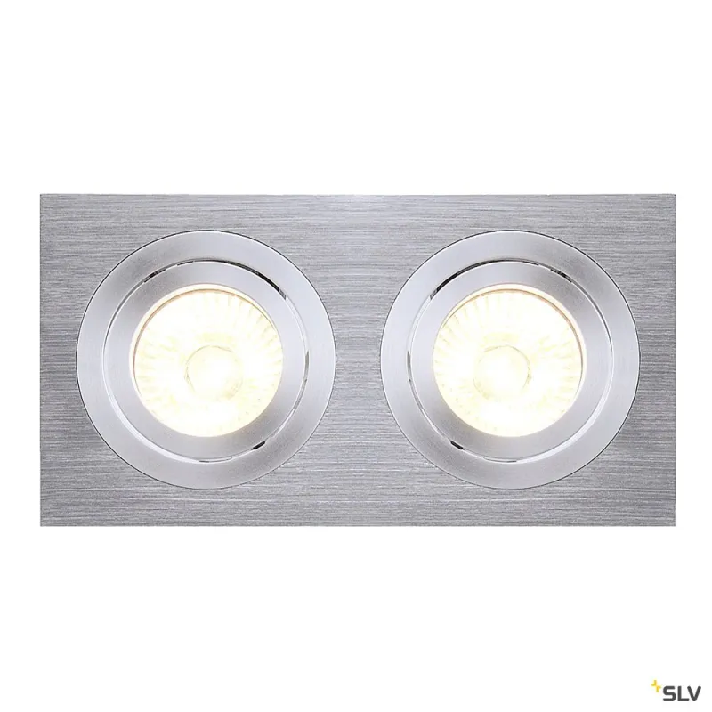 NEW TRIA 155, encastré de plafond intérieur, double, alu brossé, GU10/QPAR51, 2x 50W max, clips ressorts