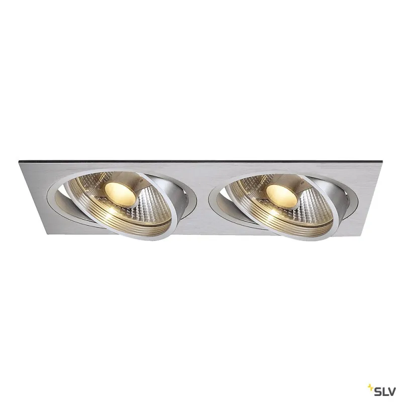 NEW TRIA 300, encastré de plafond intérieur, double, alu brossé, GU10/QPAR111, 2x 75W max, clips ressorts