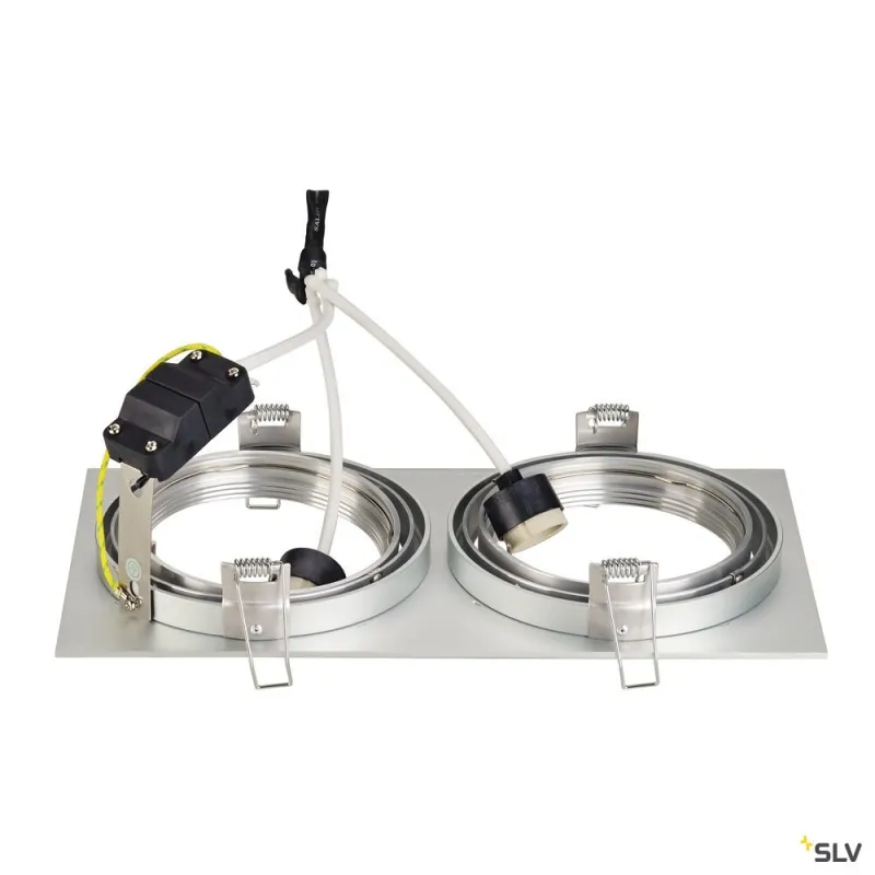 NEW TRIA 300, encastré de plafond intérieur, double, alu brossé, GU10/QPAR111, 2x 75W max, clips ressorts