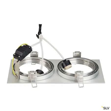 NEW TRIA 300, encastré de plafond intérieur, double, alu brossé, GU10/QPAR111, 2x 75W max, clips ressorts
