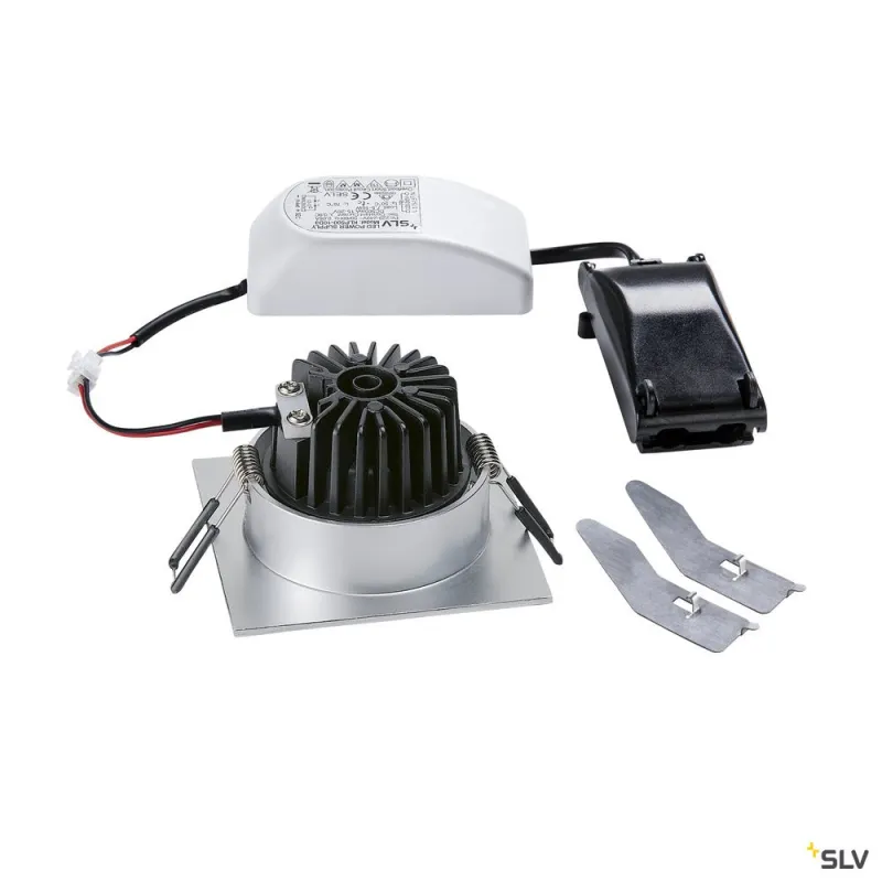 NEW TRIA 68, encastré de plafond intérieur, simple, carré, alu brossé, LED, 11W, 3000K, clips ressorts, variable
