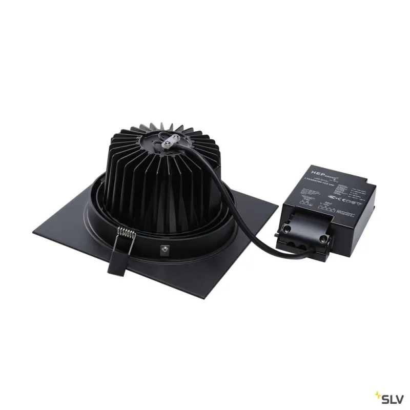 NEW TRIA 150, encastré de plafond intérieur, simple, carré, noir, LED, 29W, 3000K, clips ressorts, variable 1-10V