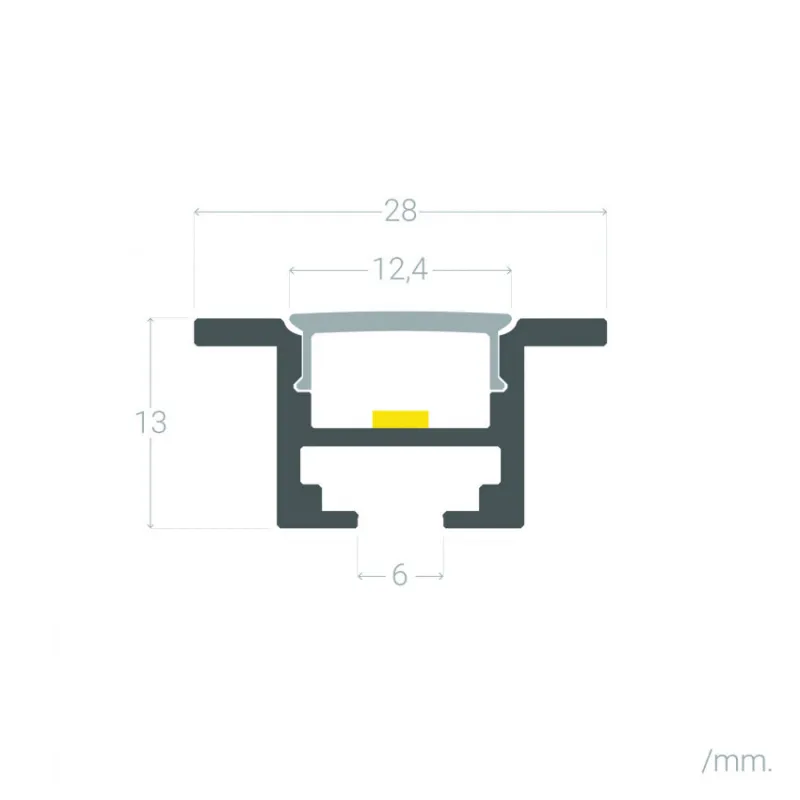 Profilé Aluminium ruban encastrable plafond avec diffuseur Continu pour Ruban LED