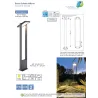 Borne led potelet 100cm-noire-tete solaire orientable-capteur crépusculaire-ip54-200lm-3000k
