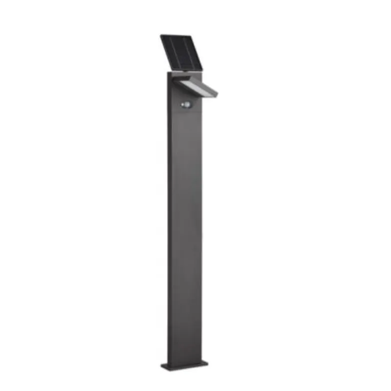 Borne led potelet 100cm-gris anthracite-tête solaire orientable-détecteur mouvement-ip54-220lm-3000k