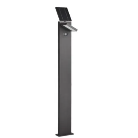 Borne led potelet 100cm-gris anthracite-tête solaire orientable-détecteur mouvement-ip54-220lm-3000k