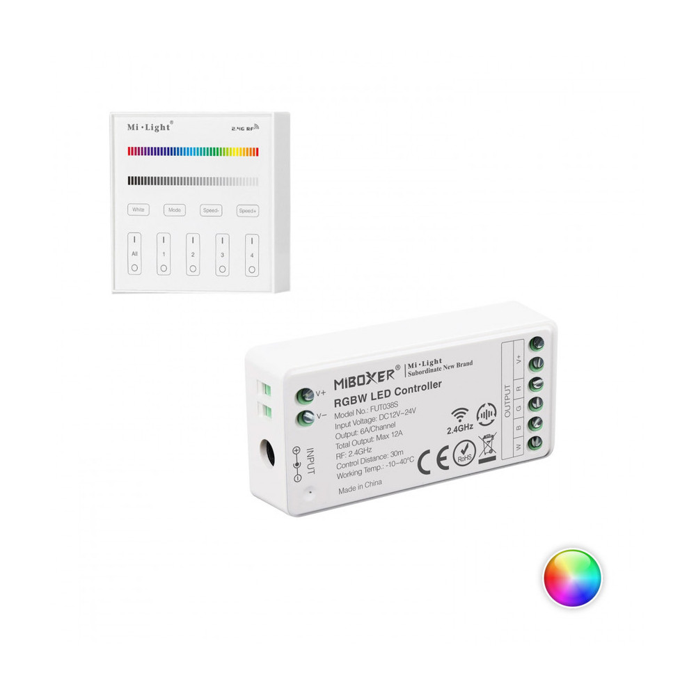 Kit Contrôleur Variateur RF-RGB+W 12-24V Télécommande 4 Zones MiBoxer