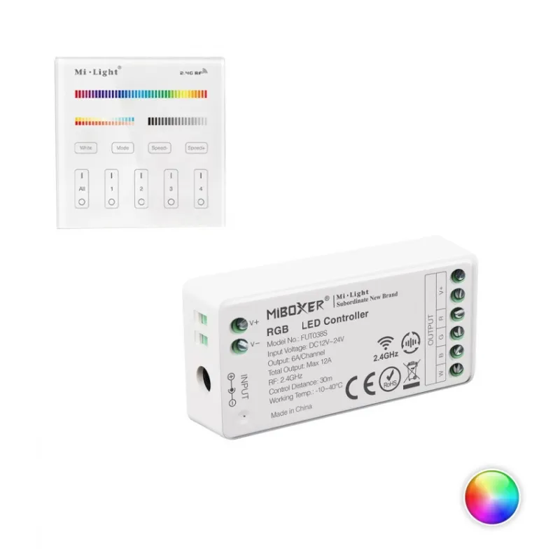 Kit Contrôleur Variateur RF-RGB 12-24V Télécommande 4 Zones MiBoxer