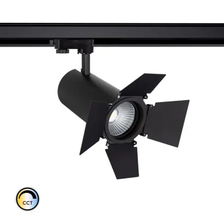 Projecteur led 40w a clapet noir-cri 90-4000lm-cct-rail 3 allumages boutiques commerces