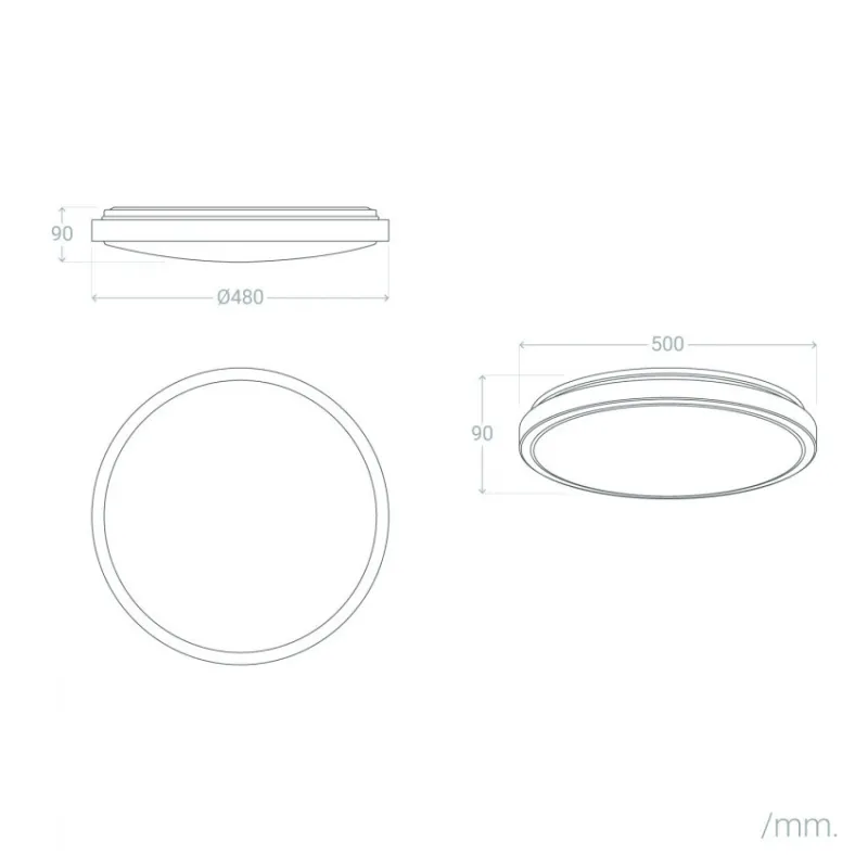 Applique plafonnier 24w led cct-métal gris-48cm