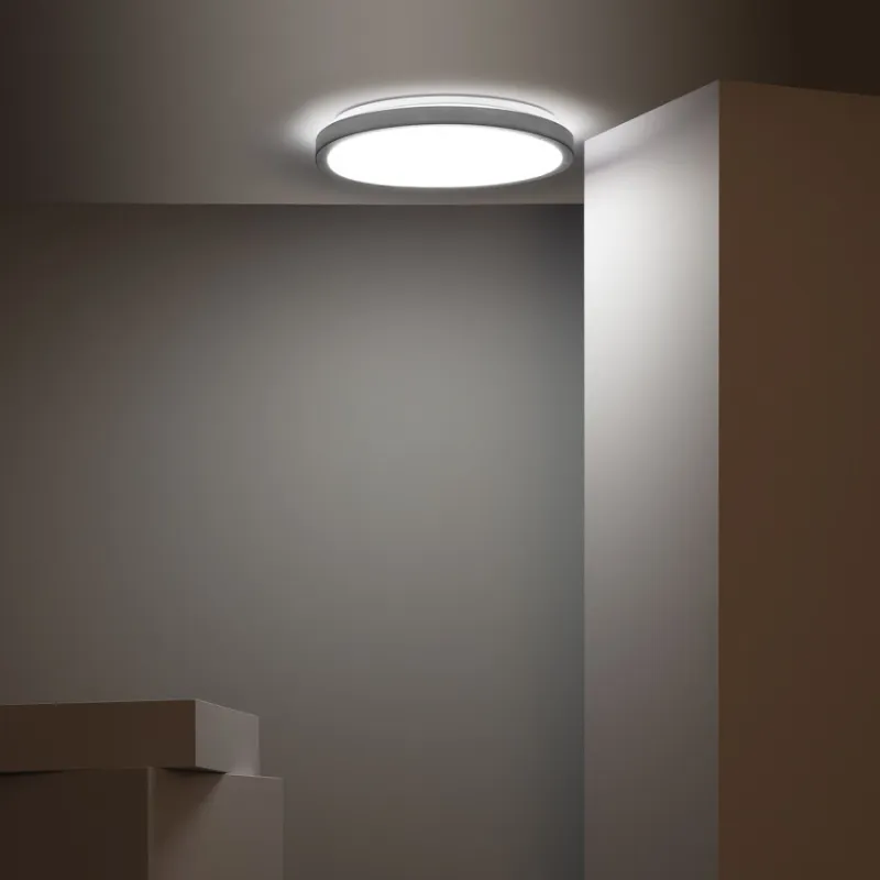 Applique plafonnier 19w led cct-métal rond 40cm-gris-jaune-rose
